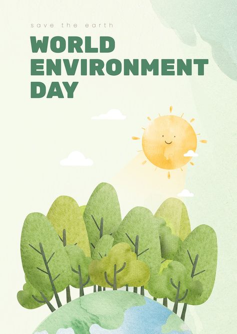 Editable environment poster template psd with world environment day text in watercolor | premium image by rawpixel.com / Porpla mana Environmental Day Poster, Environment Day Poster Ideas, Environment Day Poster, Environmental Illustration, World Environment Day Posters, Environment Poster, Flat Design Ideas, Laminate Texture, Environmental Posters