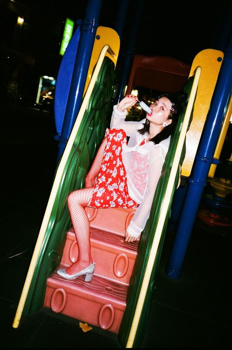 Playground Photoshoot Aesthetic, Playground Portraits, Playground Editorial, Playground Shoot, Playground Photoshoot, Playground Photography, Night Shoot, Fashion Photography Art, Park Playground