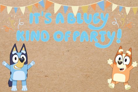 It's A Bluey Kind Of Birthday Party This hand-painted banner is a decorative item featuring characters from the popular Australian children's television show "Bluey." This banner typically includes vibrant, colorful images of Bluey, a lovable Blue Heeler puppy, and her sister Bingo. Making it a perfect addition to children's parties and celebrations. The banner is designed to add a festive atmosphere to the event, with characters engaging in playful activities, often accompanied by cheerful text Bluey Birthday Banner Painted, Bluey Banner Birthday, Bluey Birthday Balloons, Bluey Twoey Birthday Party, Bluey 1st Birthday Boy, Bluey Banner, Bluey Birthday Banner, Bluey Party Decorations, Sister Bingo