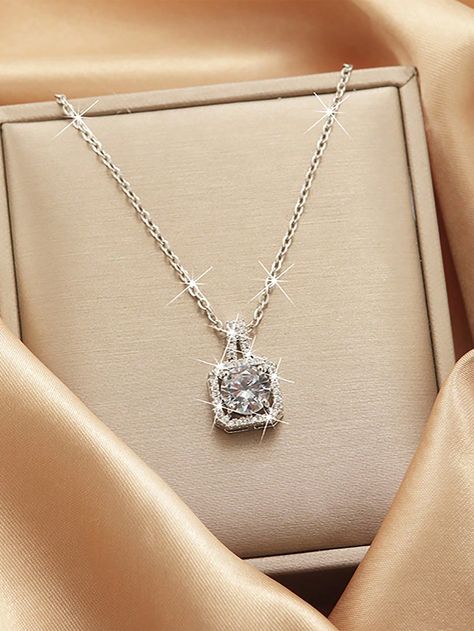 1pc Full Diamond Square Cubic Zirconia Pendant Ladies Necklace Silver    Stainless Steel     Women Fashion Jewelry, size features are:Bust: ,Length: ,Sleeve Length: Ladies Necklace, Women Pendant, Watches Women Fashion, Necklace Silver, Silver Necklaces, Pendant Necklaces, Womens Jewelry Necklace, Womens Watches, Women Fashion