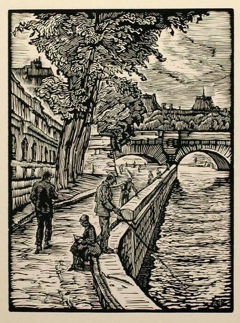 Lino Print Artists, Linocut Artists, River Seine, Art Basics, Charcoal Art, Woodcuts Prints, Zentangle Drawings, Wood Engraving, Cool Art Drawings