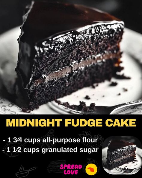 Midnight Fudge Cake Black Midnight Cake, Midnight Fudge Cake Recipe, Midnight Chocolate Cake, Moist Chocolate Fudge Cake, Midnight Fudge Cake, Camp Cupcakes, Midnight Cake, Fudge Cake Recipe, Mexican Casserole Recipe