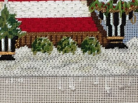 This tip comes from Meredith Willett. She had me unravel white Snow by the Caron Collection and then use it for the Nobuko stitch. It lets just the right amount of shading to show through. Needlepoint Stitches For Snow, Old Fashion Christmas Tree, Santa Canvas, Tooth Fairy Box, Needlepoint Stitch, Magnet Crafts, Needlepoint Christmas, Plastic Canvas Tissue Boxes, Needlepoint Stitches