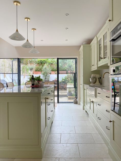 Carysfort Road - Apron Victorian Townhouse Kitchen, Victorian Townhouse, Charming Kitchen, Kitchen Area, Little Greene, North London, West London, Open Plan Kitchen, Pale Green