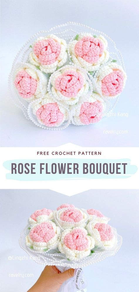 Crochet Rose Flower Bouquet Crochet Flower Free Pattern, Rose Cottagecore, Easy Crochet Rose, Crochet Rose Pattern, Butterfly Tutorial, Rose Crochet, Crochet Flowers Free Pattern, Crochet Bouquet, Crochet Wedding