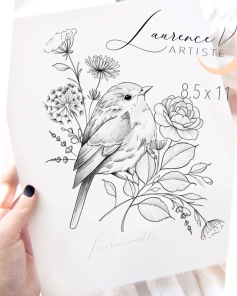 Robin Bird Tattoos, Bird And Flower Tattoo, Lotusblume Tattoo, Robin Tattoo, Bird Tattoos For Women, Vogel Tattoo, Tier Tattoo, Illustration Bird, Animal Tattoo Ideas