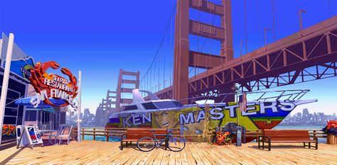 Street Fighter Character Design, Fighter Character Design, Perspective Background, Fighter Character, Old School Games, Street Fighter Iii, 1 Point Perspective, San Francisco Streets, Arena Stage