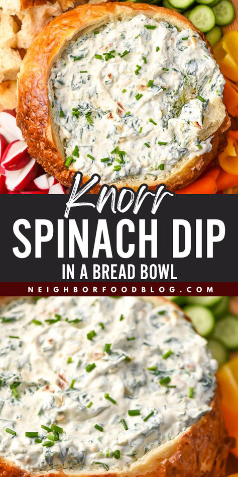 Want more Easter party food ideas? This Knorr spinach dip recipe is basically fail-proof! Cool and creamy, this spinach dip in a bread bowl is sure to be a hit. Serve this kid-friendly Easter appetizer with bread, vegetables, chips, and more! Hawaiian Bread Bowl Dip, Spinach Dip Serving Ideas, Cold Spinach Dip In Bread Bowl, Easy Cold Spinach Dip, Spinach Dip With Knorr Vegetable, Bread Bowl Recipe Dip, Spinach Bread Bowl Dip, Easter Spinach Dip, Spinach Dip Knorr Recipe