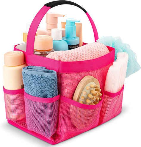 Masirs Mesh Shower Caddy Bag - Collapsible, Portable Bathroom Organizer for Travel, Gym, and Dorm Use. Easily Carry and Organize College Dorm, Bathroom Toiletry Essentials. (Pink) College Dorm Bathroom, College Dorm Organization, Pink Description, Portable Bathroom, Dorm Bathroom, Book Holder Stand, Bathroom Caddy, Art Restaurant, Caddy Bag