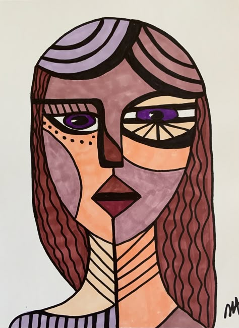 Doodle Art Portrait, Picasso Cubist Portraits, Piccaso Art Faces, Cubism Face, Cubism Collage, Cubism Drawing, Cubism Portrait, Picasso Faces, Dadaism Art