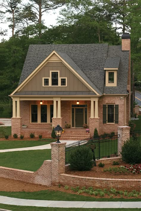 HOUSE PLAN #592-052D-0121  love this one! may be too big though. get other pics from website. Brick Home Exterior, Brick House Plans, Home Exterior Design, Home Fencing, Home Designs Exterior, Craftsman Bungalow, Craftsman Exterior, Craftsman Style House, Brick Exterior House