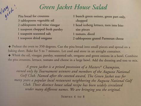 Masters Green Jacket Salad, Green Jacket Salad Recipe, Green Jacket Salad, Masters Food, December Meals, Masters Party, Meal Train, Refreshing Salads, Potluck Salad