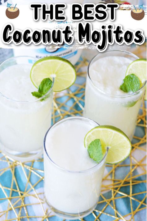 Drinks With Cream Of Coconut, White Alcoholic Drinks, Coconut Tequila Drinks, Drinks With Coconut Rum, Cream Of Coconut Cocktails, Vodka Mojito Recipe, Coconut Mojitos, Cream Of Coconut Drinks, Coconut Cream Drinks Alcohol