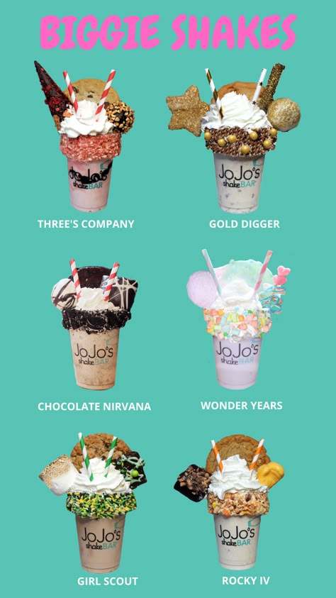 Creative Milkshake Ideas, Milk Shake Ideas, Milkshake Menu Design, Ice Cream Restaurant, Shake Bar, Milkshake Flavours, Milkshake Bar, Ice Cream Menu, Ice Cream Shake