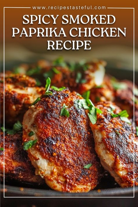 This Spicy Smoked Paprika Chicken is a flavorful dish featuring tender chicken thighs or breasts marinated in a blend of smoked paprika, chili powder, and other spices. It's perfect for grilling or baking and is sure to add a kick to your dinner table. Spicy Chicken Breast Recipes, Spicy Chicken Thighs, Paprika Chicken Thighs, Smoked Chicken Thighs, Smoked Paprika Chicken, Spicy Chicken Breast, Chicken Thigh Marinade, Paprika Recipes, Spicy Baked Chicken