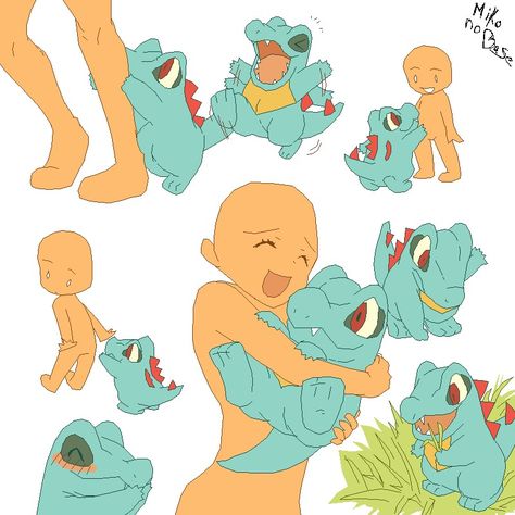 Pokemon References Pose, Pokemon Trainer Poses Drawing Reference, Totodile Wallpaper, Pokémon Doodles, Totodile Art, Pokemon Totodile, Fan Made Pokemon Trainers, Politoed Pokemon Art, Pokemon Game Characters