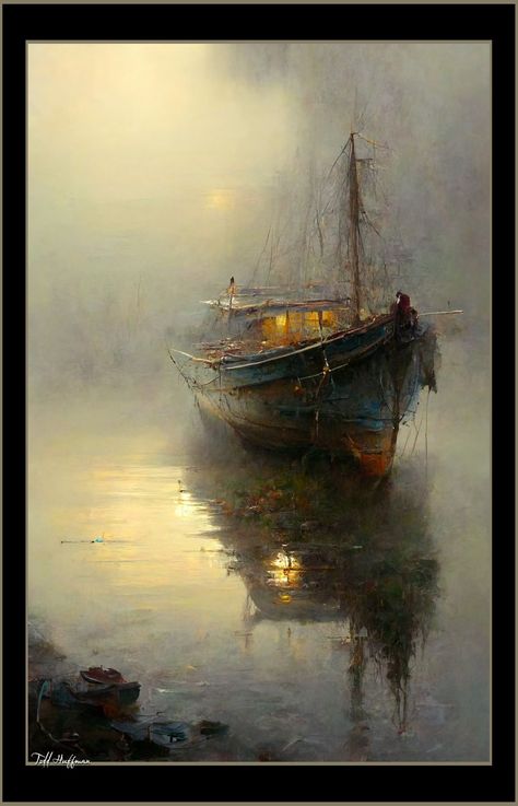 Boat Painting Acrylic, Maritime Painting, Seascapes Art, Navi A Vela, Foggy Day, Sailboat Painting, Ship Paintings, Boat Art, Boat Painting