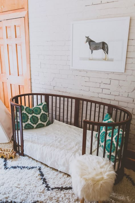 Your new favorite family heirloom! Stokke 4-in-1 convertible bed easily converts from Mini cot, to full-size Crib, to Toddler bed & Junior Bed too In The Corner, White Brick, Baby Time, Nursery Inspiration, Toddler Room, Kid Spaces, Kids' Room, Kids Decor, Baby Nursery