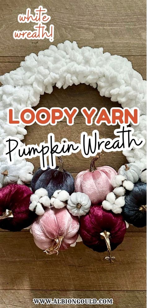 Add a touch of cozy charm to your fall decor with this White Loopy Yarn Pumpkin Wreath! This DIY project is perfect for autumn and can be completed in just a few simple steps. The soft, fluffy yarn creates a welcoming texture, while the pumpkin shape adds a festive flair. Ideal for your front door or mantle. Diy Pumpkins Crafts, Loopy Yarn, Handmade Halloween Costumes, Fluffy Yarn, Diy Halloween Wreath, Indoor Wreath, Pinterest Crafts, Candy Cane Wreath, Yarn Wreath