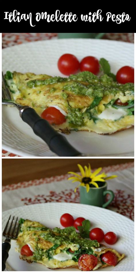 This breakfast idea was inspired by a great omelette I had at the Range Cafe, here in Albuquerque, I split it with my friend Regina, it was a three egg omelette and we split it. This recipe for an Italian Omelette with Pesto is amazing.  CeceliasGoodStuff.com | Good Food for Good People Pesto Omelette Recipe, Pesto Omelette, Simple Omelette Recipe, Gluten Free Easy Recipes, Baked Omelette Recipe, Simple Omelette, Italian Omelette, Egg Omelette Recipe, Healthy Oat Cookies