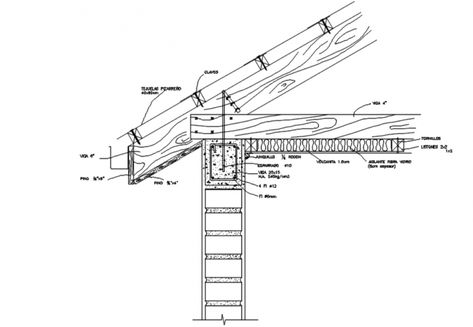 Drawing of wooden roof detail AutoCAD file - Cadbull Wooden Roof Structure, Roof Detail Architecture, Wood Roof Structure, Arch Structure, Roof Joist, Wooden Roof, Bamboo Roof, Structural Drawing, Brick Detail