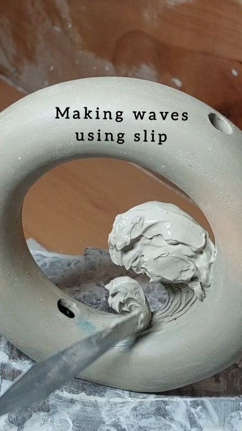 Anne Rumpf - Handmade Ceramic - Shop | Slip is a wonderful use of adding some interesting texture like for these waves. I love experimenting with slip. I use it quite frequently… | Instagram Wave Clay Sculpture, Water Clay Sculpture, Water Etched Ceramics, Ocean Clay Sculpture, Smooth Coil Pots Ideas, Ceramic Waves Sculpture, Water Etching Ceramics, Ceramic Slip Design, Wave Pottery