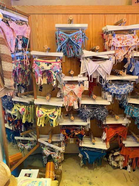 Bikini Wall Florida Beach Aesthetic, Surf Shop Aesthetic, Surf Shops, Beach Girl Aesthetic, Shop Bikinis, Ocean Girl, West Palm Beach Florida, Thrift Store Crafts, Hawaii Surf