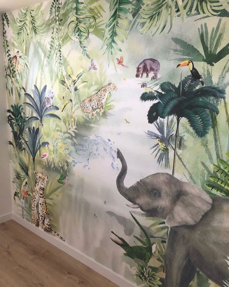 Jungle Wall Mural, Kindergarten Wallpaper, Safari Kids, Safari Wallpaper, Jungle Wall, Nursery Wall Murals, Safari Animals Nursery, Nursery Mural, Bel Art