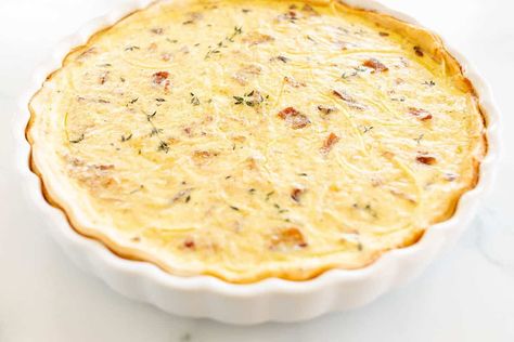 quiche in a white quiche dish Cream Cheese Pie Crust, Persnickety Plates, Onion Quiche, Delicious Quiche, Easy Quiche, Cream Cheese Pie, Julie Blanner, Cheese Enchiladas, Quiche Recipe