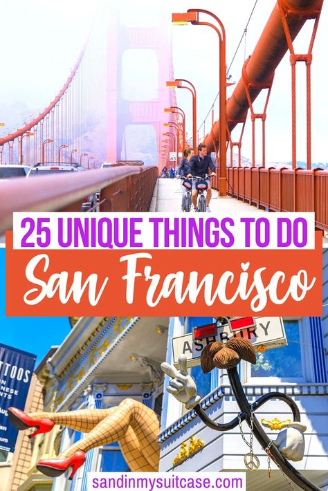 Tops on our list of unique things to do in San Francisco is bicycling across the Golden Gate Bridge. Climbing SF's secret stairways, listening to the Wave Organ and a love tour in a hippie van are also cool and unique San Francisco experiences. San Francisco Things To Do, San Francisco Trip, Things To Do In San Francisco, San Francisco Things To Do In, San Francisco Road Trip, San Francisco Bucket List, San Francisco With Kids, San Francisco Itinerary, California Places To Visit