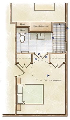 How to Remodel a Bath for Accessibility - Fine Homebuilding Article Functional House Plans, Universal Design Bathroom, Accessible Bathroom Design, Ada Bathroom, Guest Bedroom Remodel, Kids Bedroom Remodel, Best Kitchen Design, Small Bedroom Remodel, Bathroom Floor Plans