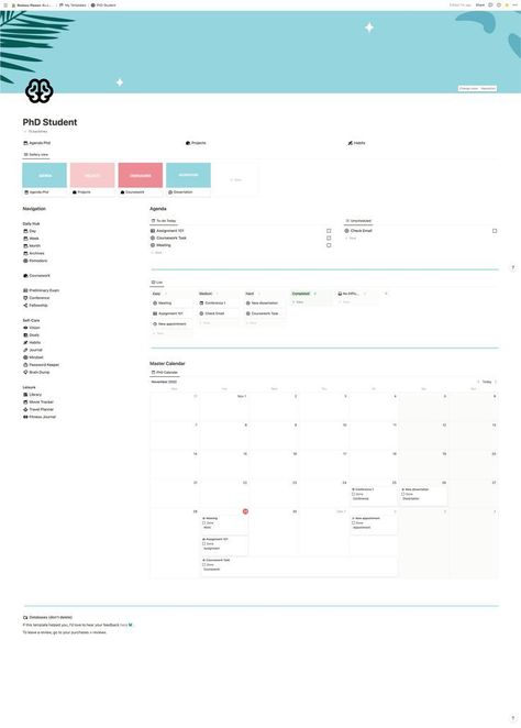 Notion Template PhD - Student Planner #notion Medical Student Planner, Medical Student Notes, Notion Template Simple, Notion Template Minimalist, Minimal Dashboard, Notion Dashboard Ideas, Notion Dashboard Template, Minimalist Notion, Class Schedule College