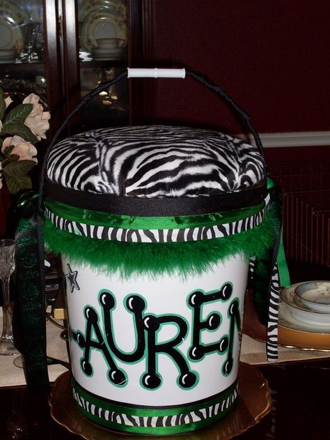 cheerleading buckets | Cheerleading - I like the zebra print and personalization Bucket Stool, Cheer Buckets, Bucket Ideas, Bucket Chairs, Cheer Life, Football Cheer, Spirit Gifts, Cheerleading Gifts, Paint Buckets