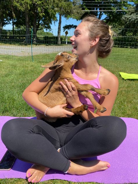 Goat Yoga Outfit, Goat Photoshoot Photo Ideas, Goat Yoga Aesthetic, Goats In Pjs, Sisterhood Events, Pet Goat Aesthetic, Goat Yoga, Yoga Aesthetic, Vision Board Images