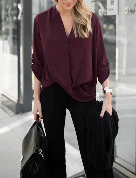 Under $50: Bordeaux Blouse Maroon Shirt Outfit, Holiday Blouse, Outfits Night Out, Holiday Blouses, Fashionable Work Outfit, Maroon Blouse, Casual Hijab Outfit, Out Dress, Night Out Dress