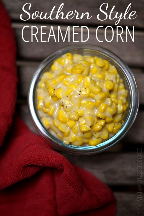 Simple Southern Style Creamed Corn Recipe made with frozen corn, butter, milk, and flour. Creamy Style Corn Recipe, Fresh Creamed Corn From The Cob, Amish Creamed Corn, Southern Creamed Corn Recipe, Southern Sweet Corn, Southern Style Creamed Corn, Fresh Cream Corn Recipe, Paula Dean Cream Corn, Cream Style Corn Recipe From Can