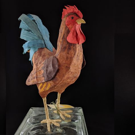 Paper mache "Rooster" by Nancy Overton Paper Mache Rooster, Studio Seven, Bird Sculptures, Paper Mache Animals, Recipes Italian, Kinds Of Birds, Bird Sculpture, Wire Frame, Whittling