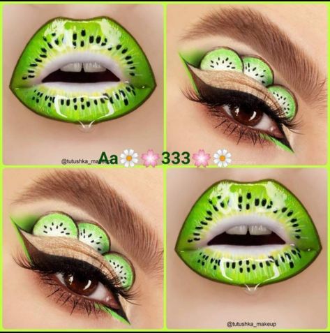 Makeup looks/ makeup ideas/eye makeup/ eye shadow looks/ lips/ lipsticks/ liparts /green/ kiwi Lip Art Tutorial, Lip Art Makeup, Eyeball Art, Makeup Board, Crazy Eyes, Dramatic Makeup, Kiwi Fruit, Creative Makeup Looks, Creative Eye