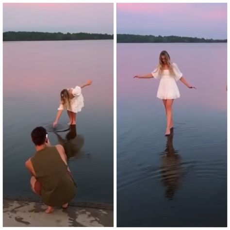 Photo inspiration - walk on water! Walking On Water Pictures, Standing On Water Photoshoot, Walk On Water Photoshoot, Standing On Water Photography, Stool In Water Photoshoot, Walking On Water Photoshoot, Walking On Water Photography, Water Sketch, Photoshoot Camera