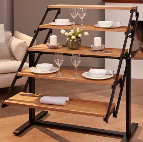 Convertible Shelf Transforms into Dining Table in Seconds Wood And Metal Table, Convertible Table, Furniture Unique, Deco Studio, Convertible Furniture, Table For Small Space, Shelf Table, Table Shelf, Metal Table Legs