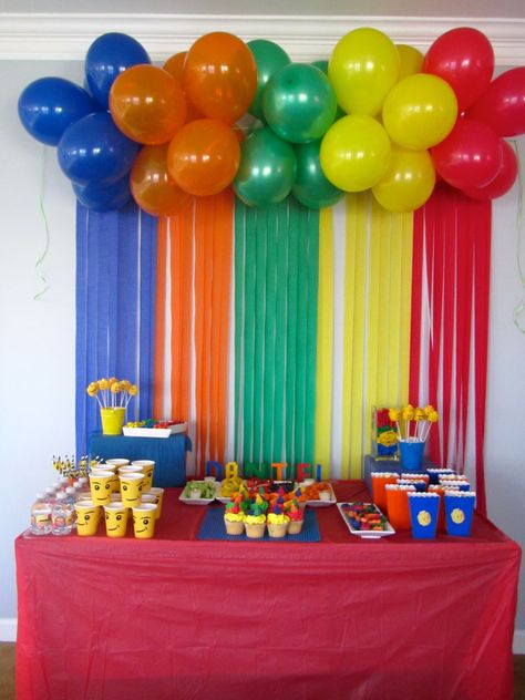 Lego 1st Birthday Party, Lego Theme Party Decoration, Lego Themed Birthday Party Decoration, Legos Birthday Party Ideas, Lego Party Decorations Diy, Lego Birthday Party Decorations, Lego Theme Party, Lego Party Ideas, Lego Themed Birthday Party