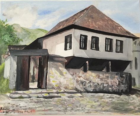 "The Home of Ivo Andric" by Amila Seferovic  The birthplace of Nobel prize-winning author Ivo Andric, located in Travnik, Bosnia & Herzegovina. His home is one of the few standing presentation of the unique Bosnian architecture Bosnian Architecture, Bosnian House, Travnik Bosnia, Bosnian Culture, Ivo Andric, Biggest House, Bosnia Herzegovina, History Professor, Prize Winning