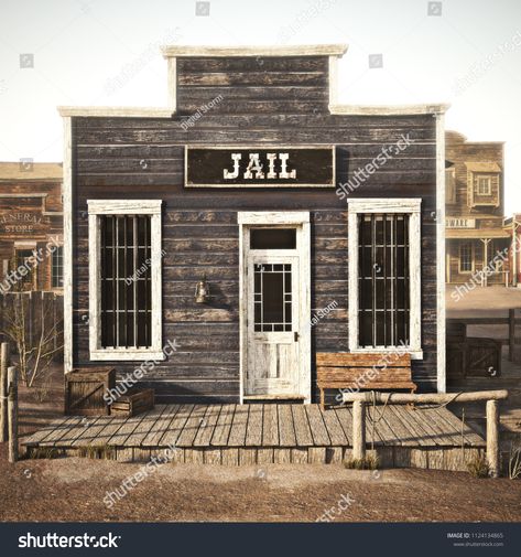 Rustic western town jail. 3d rendering. Part of a western town seriestown#western#Rustic#jail Jail Ideas, Western Buildings, Pallet Wall Ideas, Haunted Town, Old Western Towns, Old West Town, Hot Tub Designs, Goat House, Ranch House Decor