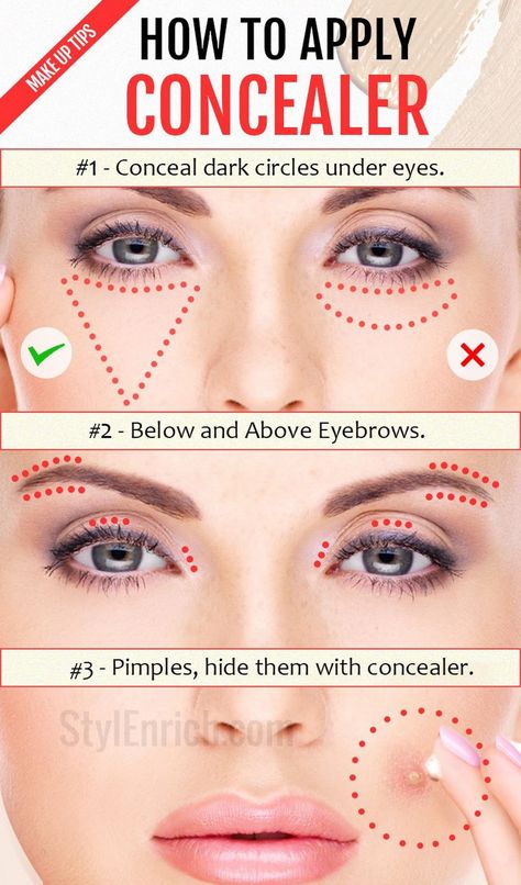 ##HowToApplyConcealer Concealer as the name signifies is used to conceal black spots, freckles, dark circles etc. The first thing that comes to our min... - StylEnrich - Google+ Begginers Makeup, Make Up Guide, Make Up Diy, Apply Concealer, Makeup Tip, Make Up Tutorials, Artist Tips, How To Apply Concealer, Concealer For Dark Circles