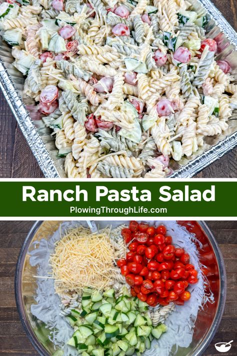 Ranch Pasta Salad For A Crowd Creamy Ranch Pasta Salad Recipes, Pasta Salad Recipes Bacon Ranch, Pasta Salad For Potluck, Best Creamy Pasta Salad Recipe, Easy Ranch Pasta Salad, Pasta Salad Recipes With Ranch Dressing, Side Salad Recipes For Party, Make Ahead Pasta Salad For A Crowd, Creamy Dressing For Pasta Salad