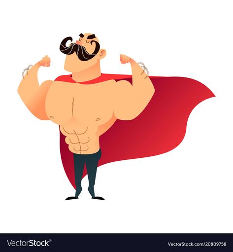 Strong Cartoon Characters, Muscle Man Cartoon, Muscle Man Illustration, Guy With Mustache, Muscle Character, Pop Illustrations, Funny Superhero, Buff Guys, Strong Men