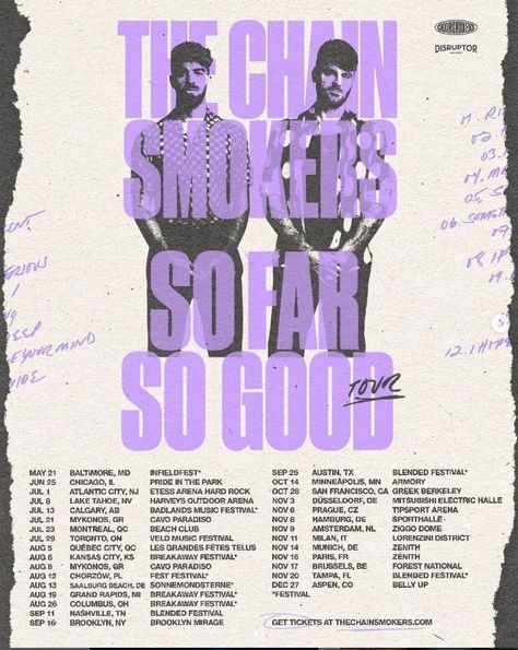 Concert Series Poster, Concert Branding, Tour Flyer, Concert Poster Design, The Chainsmokers, So Far So Good, Concert Flyer, Social Media Advertising Design, Tour Poster