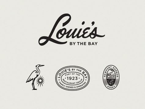 Louies By The Bay Restaurant Branding by Amy Hood for Hoodzpah on Dribbble French Restaurant Logo, French Cafe Branding, Restaurant Logo Design Ideas, French Signage, Food Branding Design, French Logo, Nautical Bar, Restaurant Logo, Bar Logo