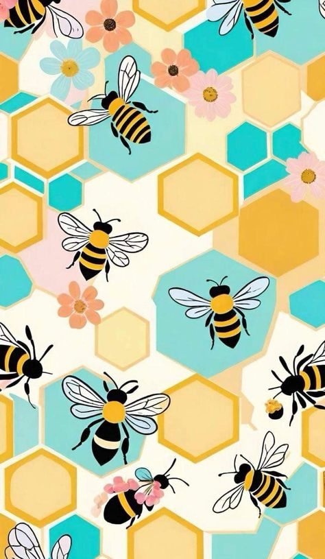 Bee Background, Bee Wallpaper, Frühling Wallpaper, Holiday Iphone Wallpaper, Halloween Wallpaper Cute, Bee Illustration, Cute Blue Wallpaper, Homemade Art, Lovely Flowers Wallpaper