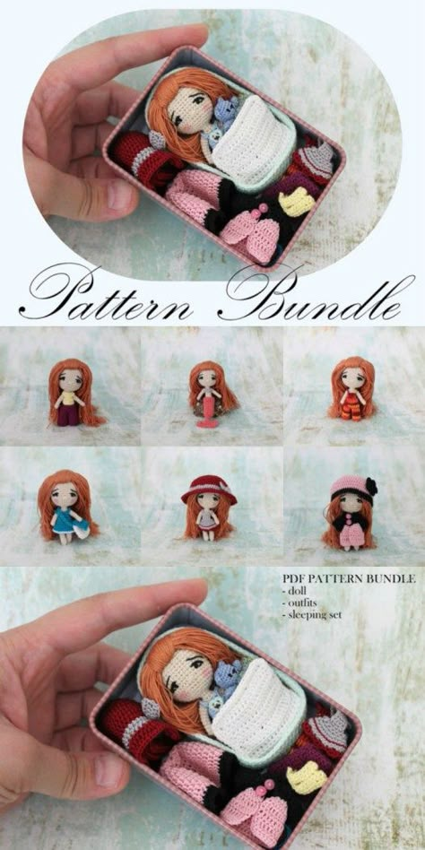 Tiny Crochet Doll Pattern Bundle Tiny Crochet, Easy Knitting Projects, Confection Au Crochet, Doll Crochet Pattern, Crochet Simple, Haken Baby, Doll Crochet, Crochet Doll Pattern, Crochet Gifts